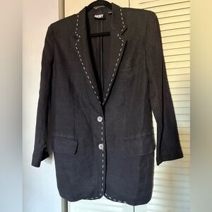 Dkny Black and White Blazer with Textured Fabric 100% Line, and Notched Lapels